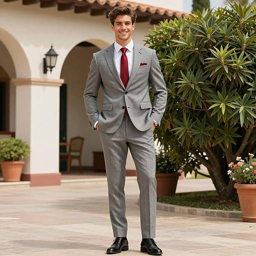 Stylish Young Man in Gray Plaid Suit