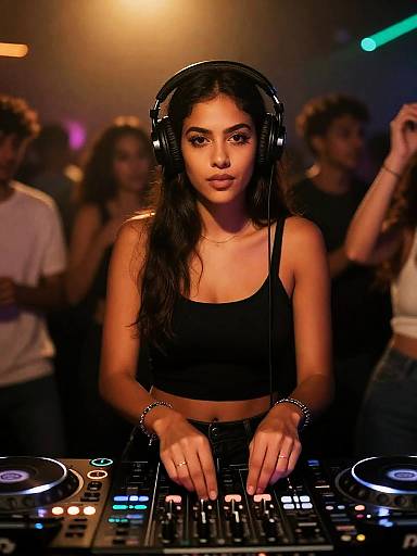 Confident Female DJ Behind Decks