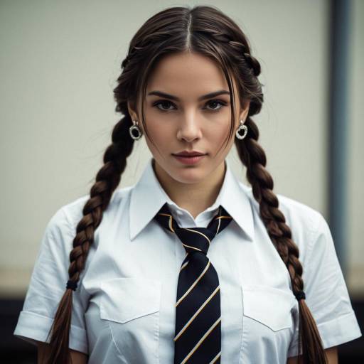 Woman in Mafia-Inspired Outfit with Twin Braids