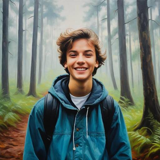 Cheerful Teen in Misty Forest Portrait