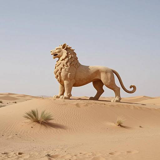 Lion Statue on Desert Sand Dune