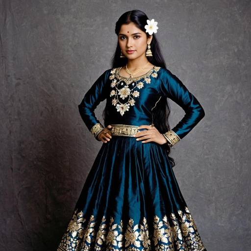 Woman in Traditional Kathak Suit with Flower Hair Ornament