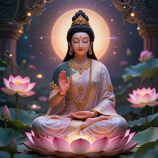 Serene Durgamata Meditating on Lotus