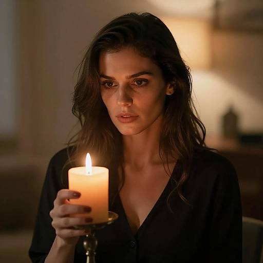 Intense Woman with Candle in Warm Light