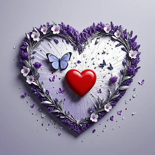 Wet-Brush Lavender Heart with Butterfly