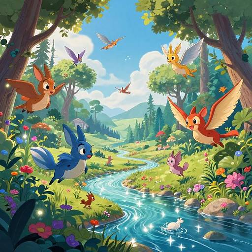 Disney Fantasy Landscape with Flying Creatures