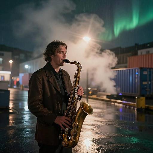 Melancholic Reykjavik Jazz Portrait at Night