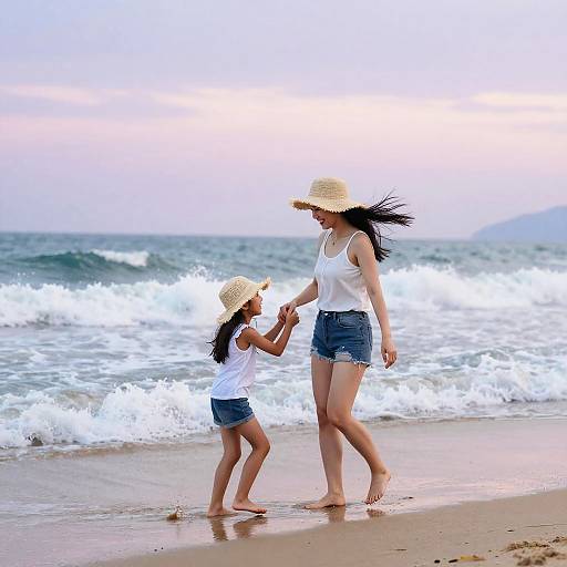 Playful Mother-Daughter Beach Moments