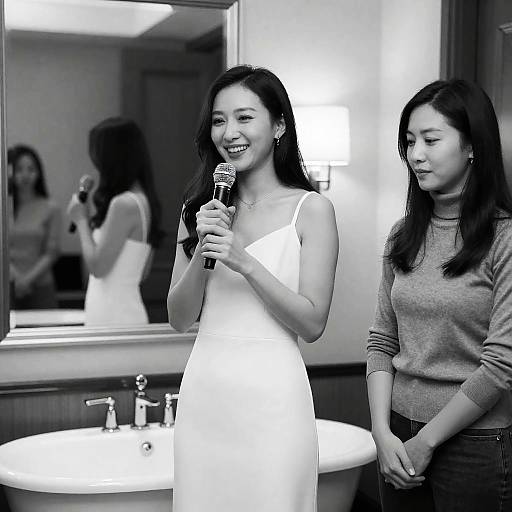 Woman Singing with Microphone Indoors