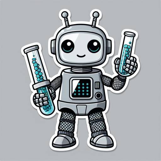 Kawaii Robot Holding Test Tubes Sticker
