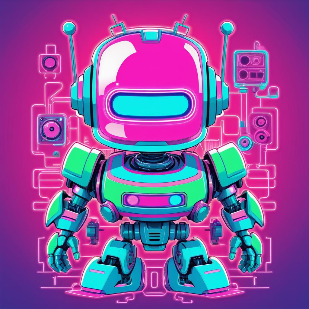 Charming Retro Neon Robot T-Shirt Design