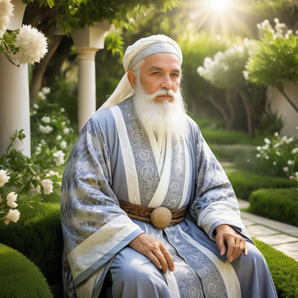 Elegant Elderly Sage in Serene Garden