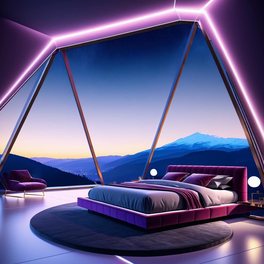 Luxurious Futuristic Bedroom with Mountain View