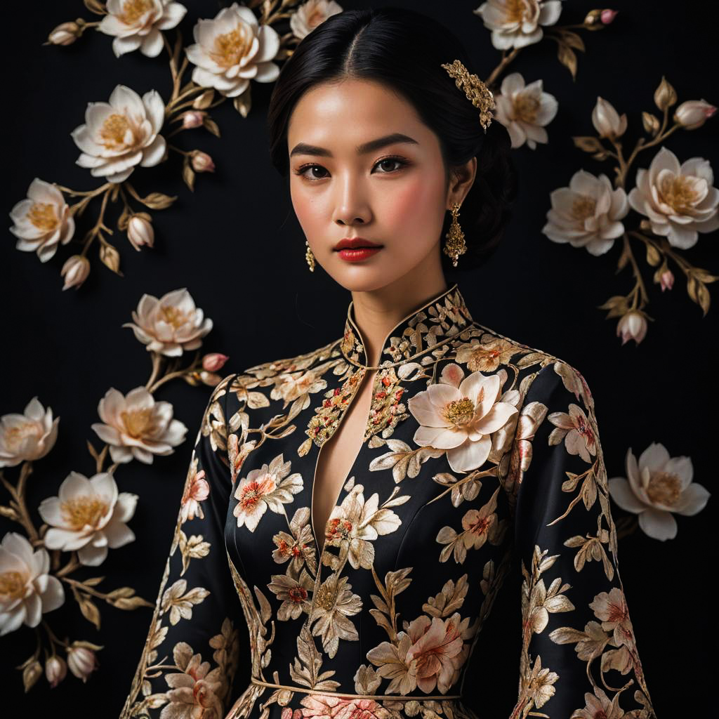 Elegant Woman in Floral Gown Portrait