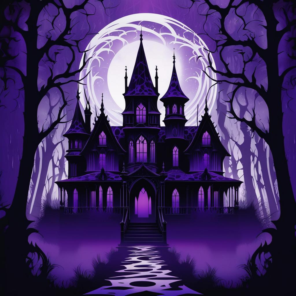 Gothic Haunted House Print with Mystical Forest