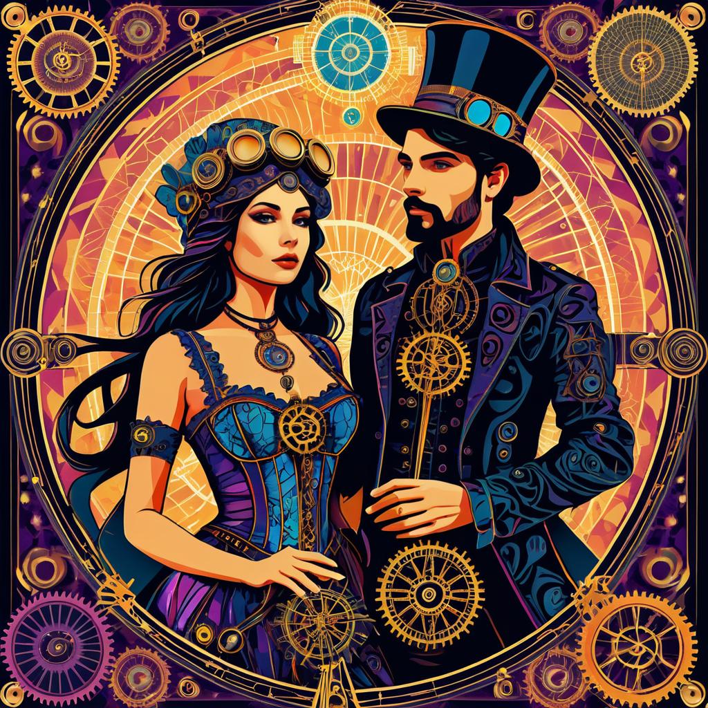 Psychedelic Steampunk Lovers Tarot Card