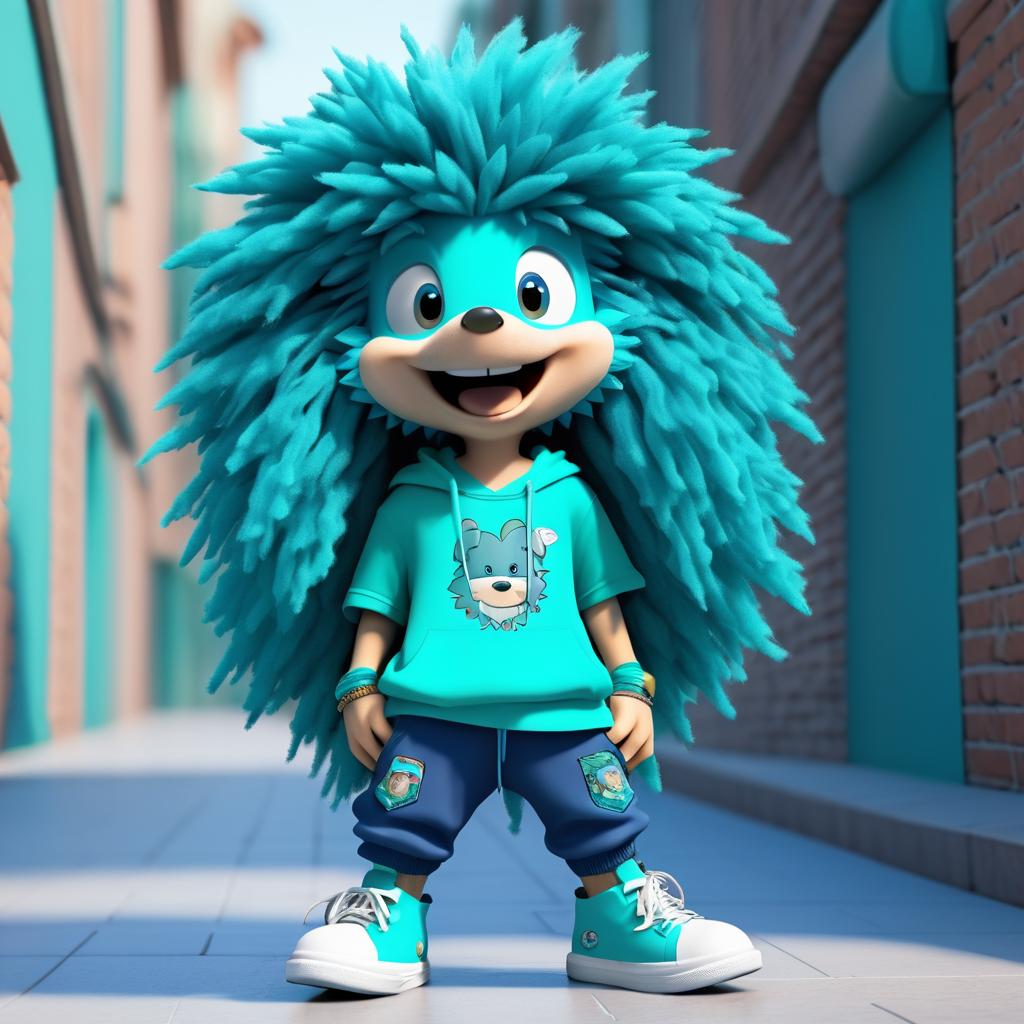 Adventurous Teal Hedgehog in Streetwear