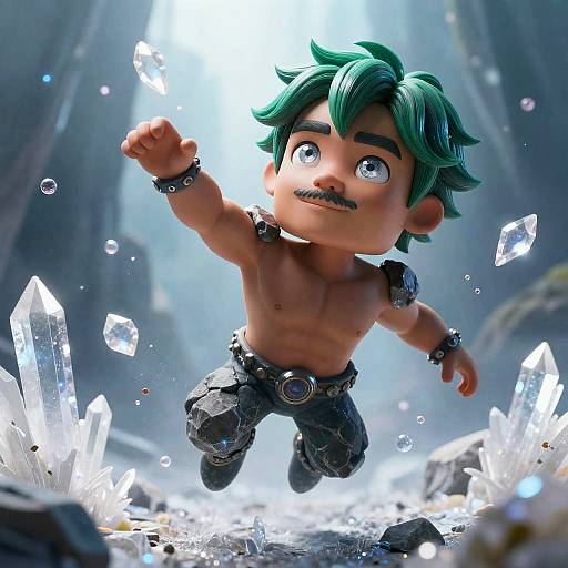 Crystal Wizard with Emerald Hair Levitating