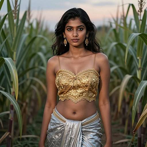 Stylish Tamil Girl in Sugarcane Field