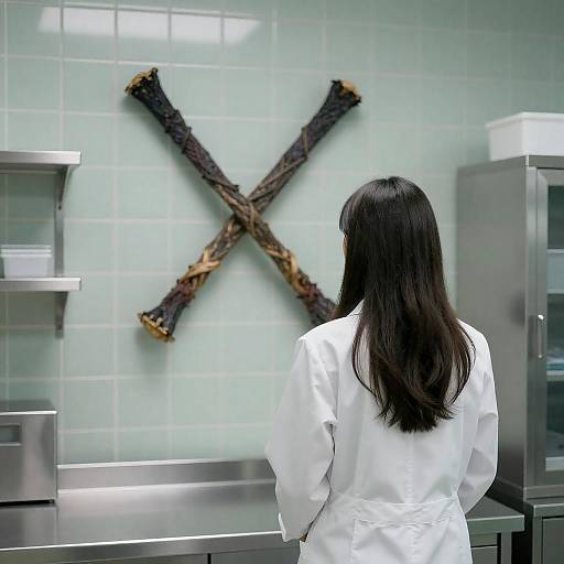 Lab-Coated Woman in Sterile Kitchen