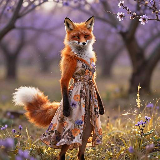 Confident Female Fox Furry in Spring Meadow