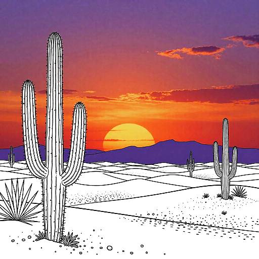 Tranquil Desert Sunset Coloring Pages