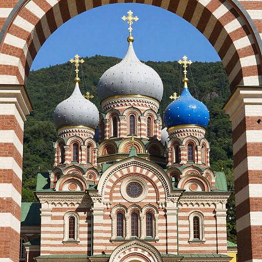 Colorful Orthodox Church with Patterned Arch