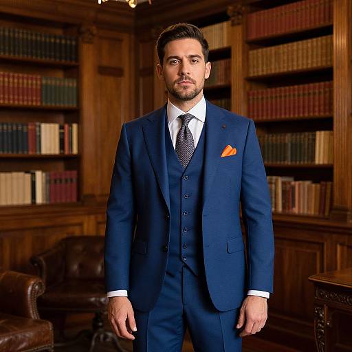 Confident Man in Classic Library Portrait