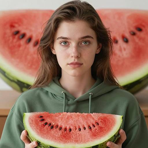 Young Woman Holding Watermelon Slice