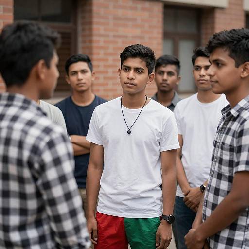 Young Men Outdoors Listening to Speaker