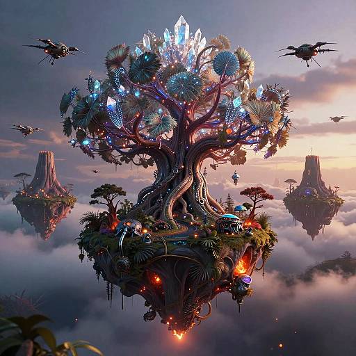 Floating Volcanic Archipelago with Pyro-Mechanical Flora