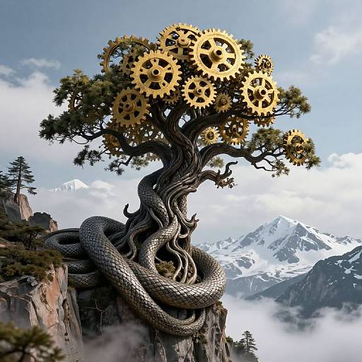 Colossal Serpentine Tree with Golden Gears