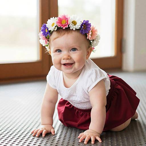 Smiling Baby Girl with Flower Crown
