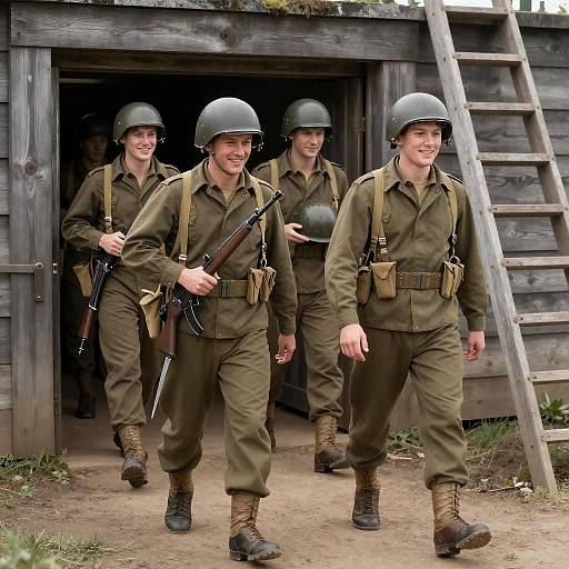 WWII Soldiers Emerging from Bunker