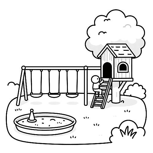 Playful Backyard Playground Line Drawing