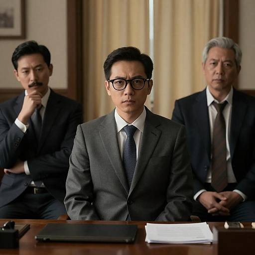 Three Men in a Dim Office Setting