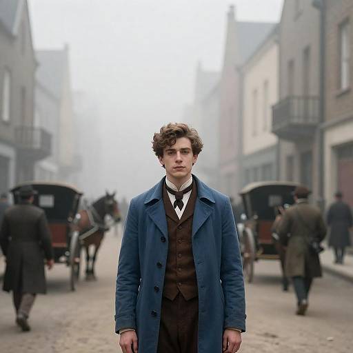 Young Man on Foggy 19th-Century Street