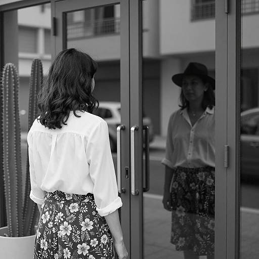 Reflective Urban Scene: Woman and Man