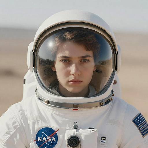 Solemn Space Explorer in Desert Landscape