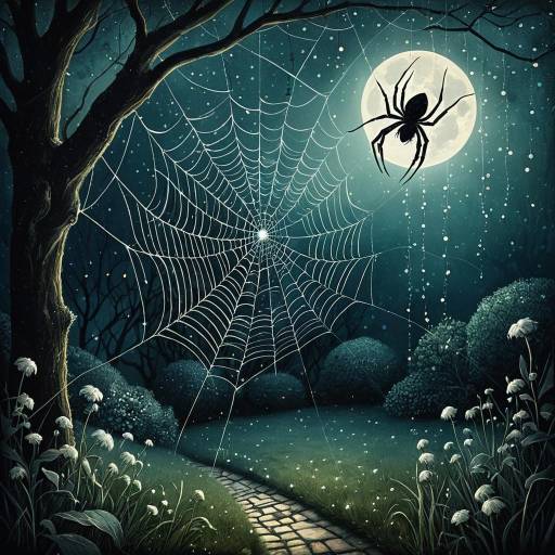 Luminescent Spider Web in Moonlit Garden
