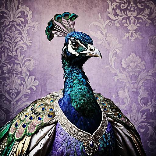 Lavender Mannerist Peacock in Renaissance Attire