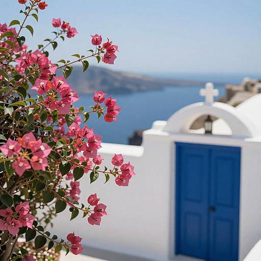 Vibrant Greek Island with Bougainvillea