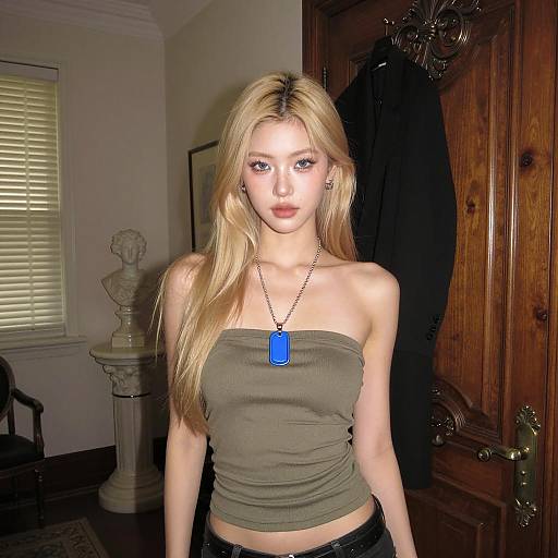 Blonde Woman in Dimly Lit Room