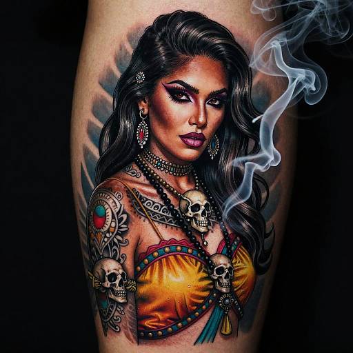 Neotraditional Brazilian Female Tattoo