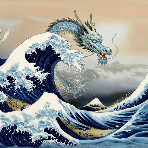Hokusai-Dali Fusion: Dragon Wave