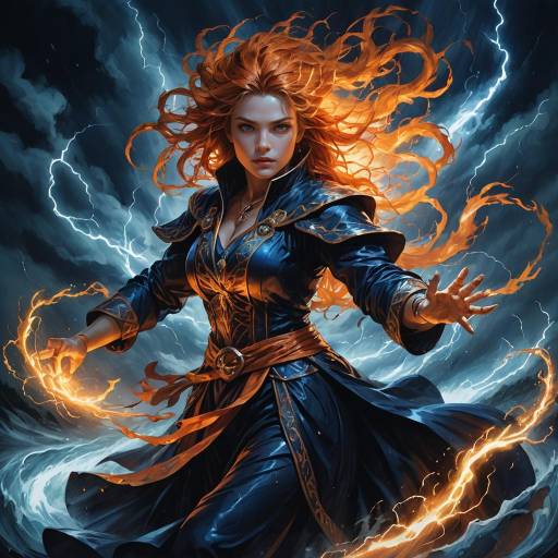 Fiery Sorceress Casting Lightning Spell