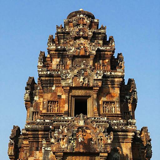 Ancient Stone Temple Tower with Intricate Carvings