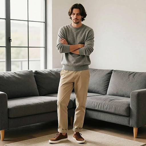 Thoughtful Man in Cozy Living Room