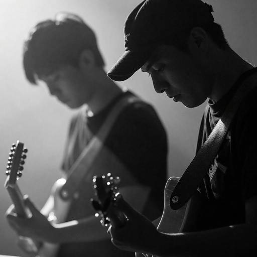 Black and White Portrait of Two Guitarists