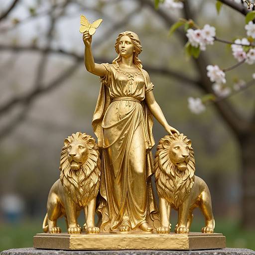 Golden Statue Woman with Lions